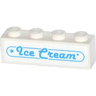 white brick 1 x 4 with 2 stars and ice cream pattern sticker - set 70804