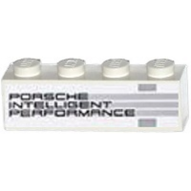 white brick 1 x 4 with porsche intelligent performance and horizontal and vertical light bluish gray stripes pattern model left side sticker - set 75912