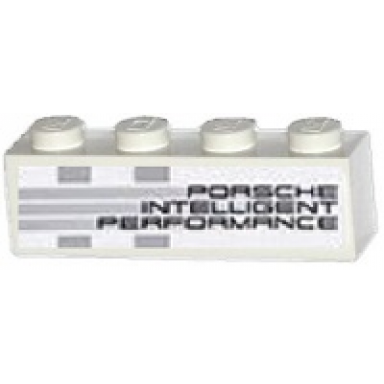 white brick 1 x 4 with porsche intelligent performance and horizontal and vertical light bluish gray stripes pattern model right side sticker - set 75912