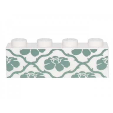 white brick 1 x 4 with sand green flowers and vines wallpaper pattern