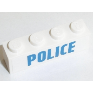 white brick 1 x 4 with blue police on white background pattern sticker - set 60128