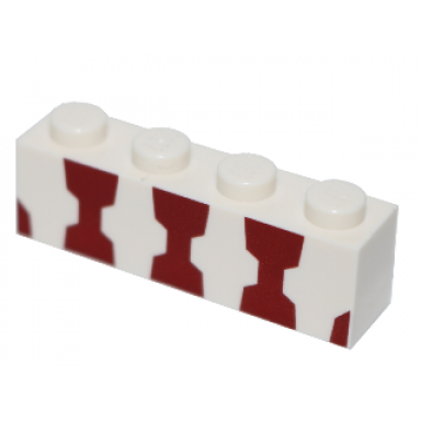 white brick 1 x 4 with 3 dark red vertical stripes pattern