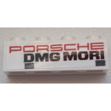 white brick 1 x 4 with red porsche and black dmg mori and 2 dark bluish gray rectangles pattern on both sides stickers - set 75876