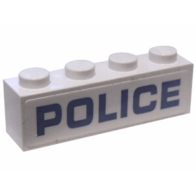 white brick 1 x 4 with blue police on white background pattern full length of brick - sticker - set 60176