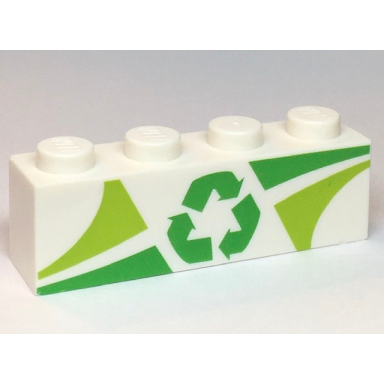 white brick 1 x 4 with lime and green triangles and recycling arrows pattern
