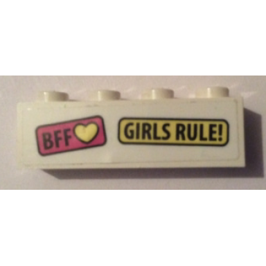 white brick 1 x 4 with bff yellow heart and girls rule! pattern sticker - set 41333