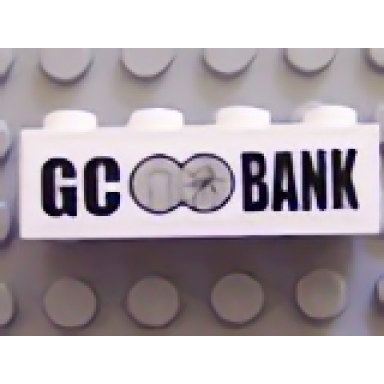 white brick 1 x 4 with black gc bank logo pattern sticker - set 7781