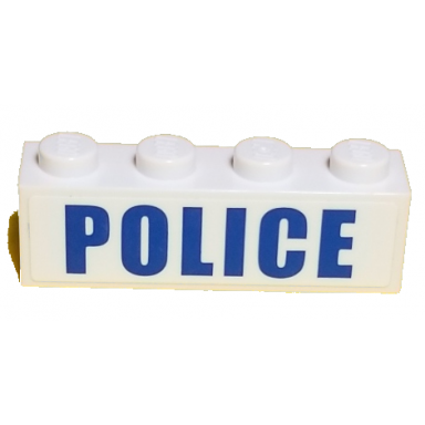 white brick 1 x 4 with blue police bold narrow large font on white background pattern sticker - set 60138
