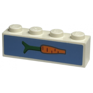 white brick 1 x 4 with orange carrot on medium blue background pattern sticker - set 40574
