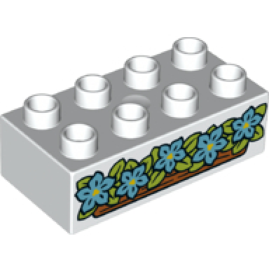 white duplo brick 2 x 4 with medium azure flowers in window box pattern