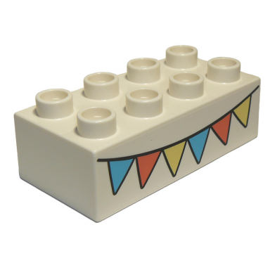 white duplo brick 2 x 4 with colorful flags pattern