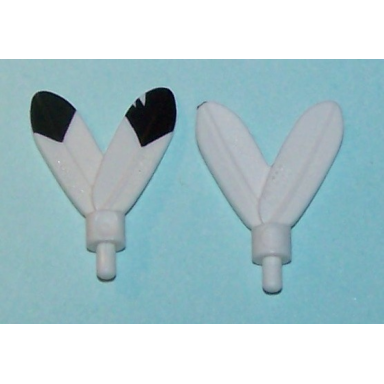 white minifigure plume feathers with small pin with black tips pattern on single side