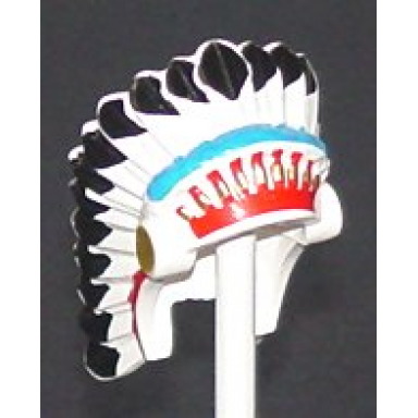 white minifigure headgear headdress indian with colored feathers pattern
