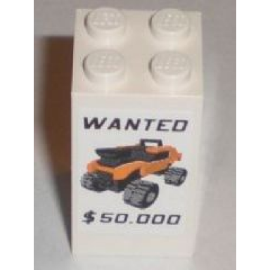 white brick 2 x 2 x 3 with wanted $50.000 and orange truck pattern sticker - set 8211