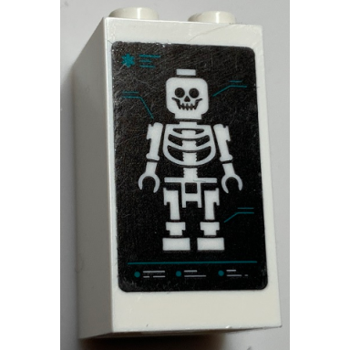 white brick 2 x 2 x 3 with x-ray skeleton on black background pattern sticker - set 60330