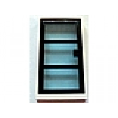 white door frame 1 x 4 x 6 with 4 holes on top and bottom with black door with 3 panes and square handle with fixed trans-light blue glass 30179 x39c01