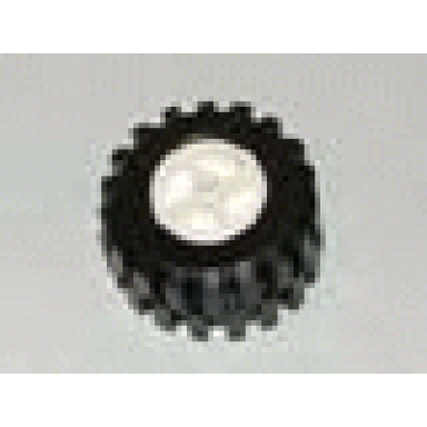 white wheel center wide with stub axles tricycle with black tire 21mm d x 12mm - offset tread small wide 30190 6015