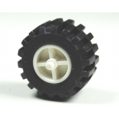 white wheel center wide with stub axles tricycle with black tire 21mm d x 12mm - offset tread small wide band around center of tread 30190 87697