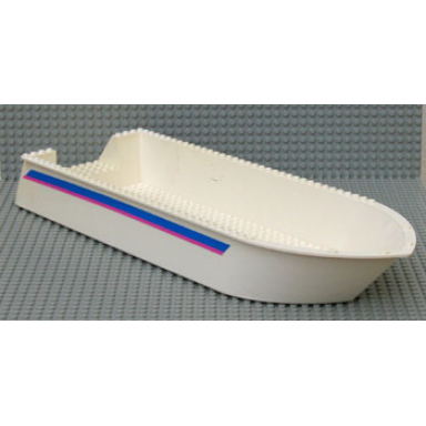 white boat hull unitary 52 x 16 x 5 base with blue and red stripes on both sides and belville on back pattern stickers - set 5848