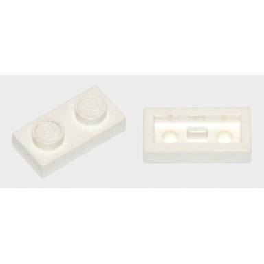 white plate 1 x 2 with flat bottom pin