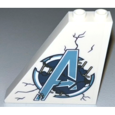 white slope 55 6 x 1 x 5 with metallic light blue damaged avengers logo with cracks pattern sticker - set 76192