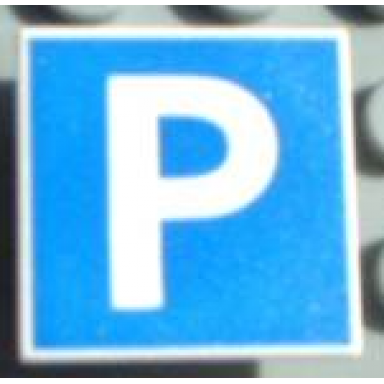 white road sign 2 x 2 square with clip with parking capital letter p on blue background pattern