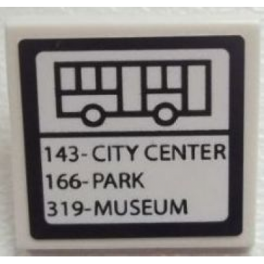 white road sign 2 x 2 square with clip with bus lines pattern sticker - set 60026
