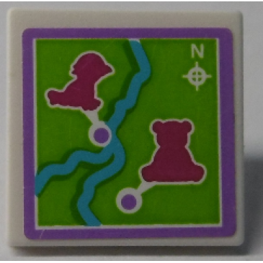 white road sign 2 x 2 square with clip with map with river and magenta animals pattern sticker - set 41038