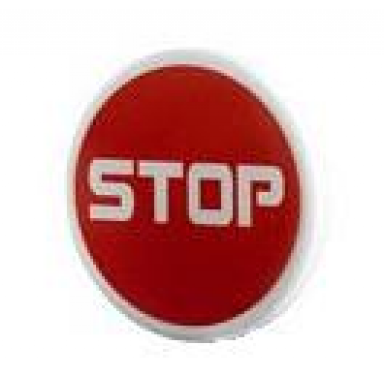 white road sign 2 x 2 round with clip with wide font stop on red background pattern sticker - set 5970