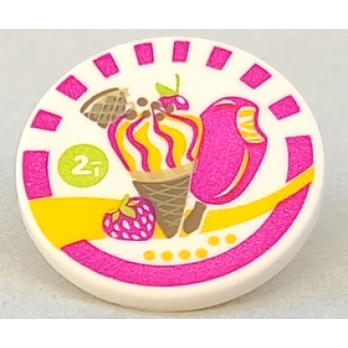 white road sign 2 x 2 round with clip with ice cream pattern