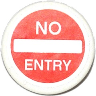 white road sign 2 x 2 round with clip with thin font no entry on red background pattern sticker - sets 76041 76051