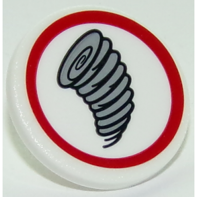white road sign 2 x 2 round with clip with tornado in red circle pattern sticker - set 10261