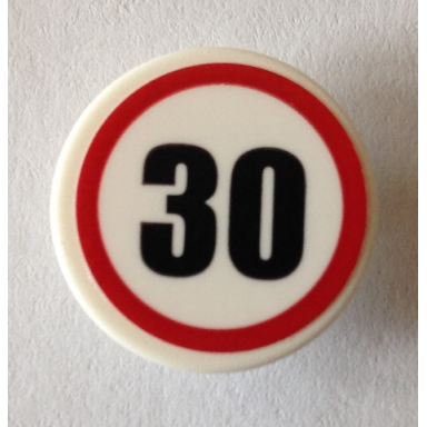 white road sign 2 x 2 round with clip with black 30 in red circle pattern sticker - set 40170