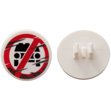 white road sign 2 x 2 round with clip with red scratched sign and black car pattern sticker - set 76128