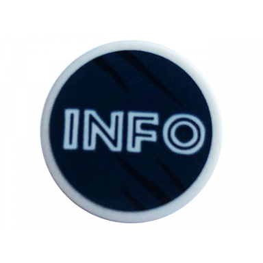 white road sign 2 x 2 round with clip with white info and black scratches on dark blue background pattern sticker - set 75937