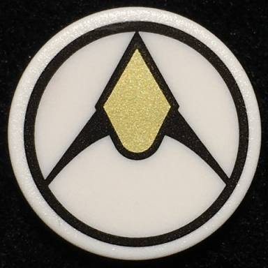white road sign 2 x 2 round with clip with black and gold exploriens logo pattern sticker - set 70657