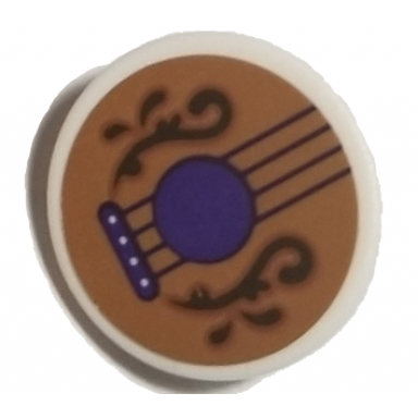white road sign 2 x 2 round with clip with medium nougat guitar with gold swirls and dark purple strings pattern sticker - set 41193