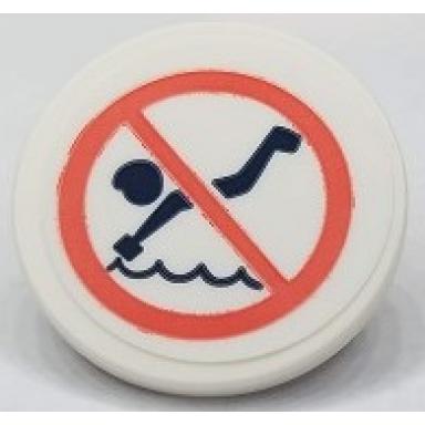 white road sign 2 x 2 round with clip with no diving pattern sticker - set 41430