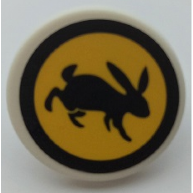 white road sign 2 x 2 round with clip with black rabbit and circle on yellow background pattern sticker - set 41352
