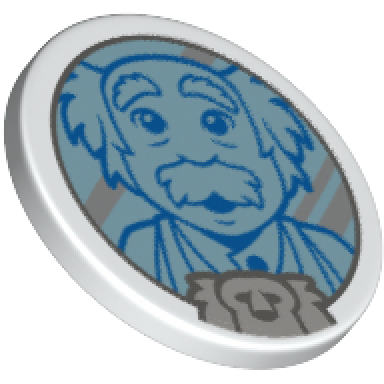 white road sign 2 x 2 round with clip with metallic light blue face with bushy eyebrows and moustache pattern maurice