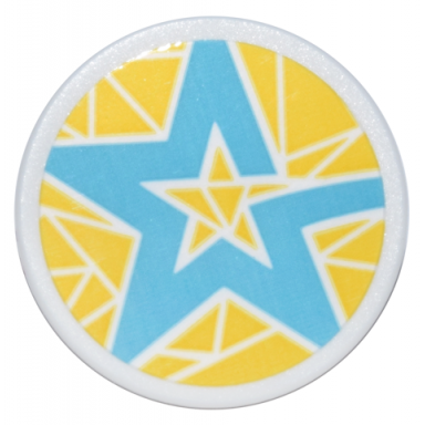 white road sign 2 x 2 round with clip with medium azure star on yellow background pattern friends pop star tour bus sticker - set 71799