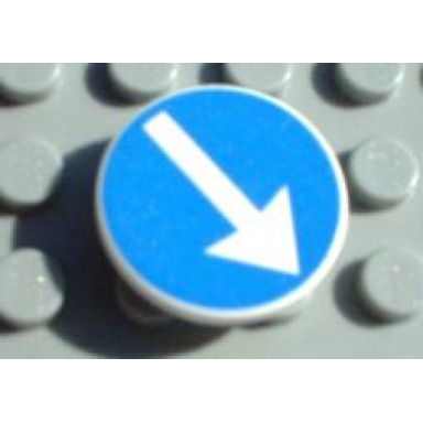 white road sign 2 x 2 round with clip with arrow on blue background pattern