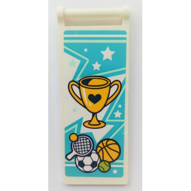 white flag 7 x 3 with bar handle with stars trophy tennis racket basketball soccer and tennis balls pattern sticker - set 41338