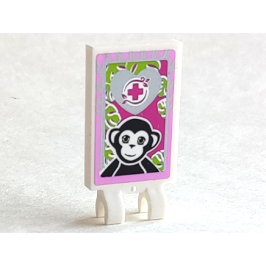 white tile modified 2 x 3 with 2 clips with black monkey magenta cross on silver heart bright pink border pattern sticker - set 41058