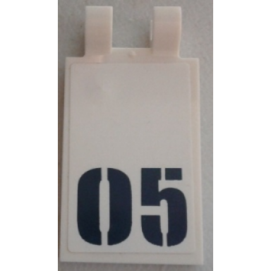white tile modified 2 x 3 with 2 clips with dark blue 05 pattern sticker - set 60062