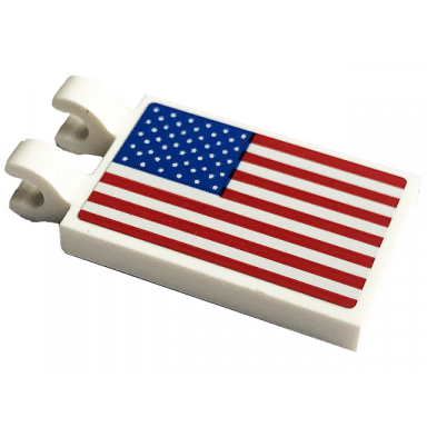 white tile modified 2 x 3 with 2 clips with american flag pattern sticker - set 10266
