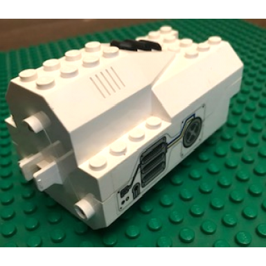 white electric light sound rocket engine battery box with white cover with fan piping and vents pattern on both sides stickers - set 6454