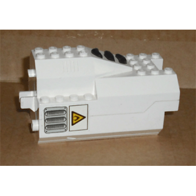 white electric light sound rocket engine battery box with white cover with yellow triangle and vents pattern on both sides stickers - set 6456