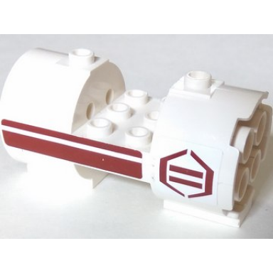white cylinder 3 x 6 x 2 2 3 horizontal with dark red stripes and hexagon pattern model left stickers - set 8085