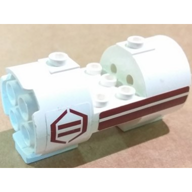 white cylinder 3 x 6 x 2 2 3 horizontal with dark red stripes and hexagon pattern model right stickers - set 8085